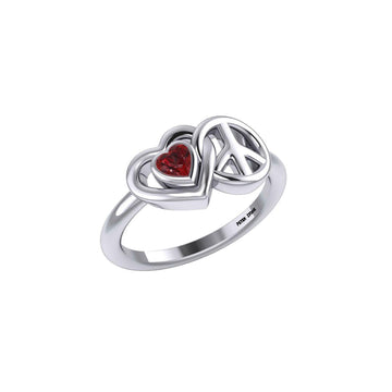 Heart and Peace Silver Ring With Heart Gemstone TRI2405 - Jewelry